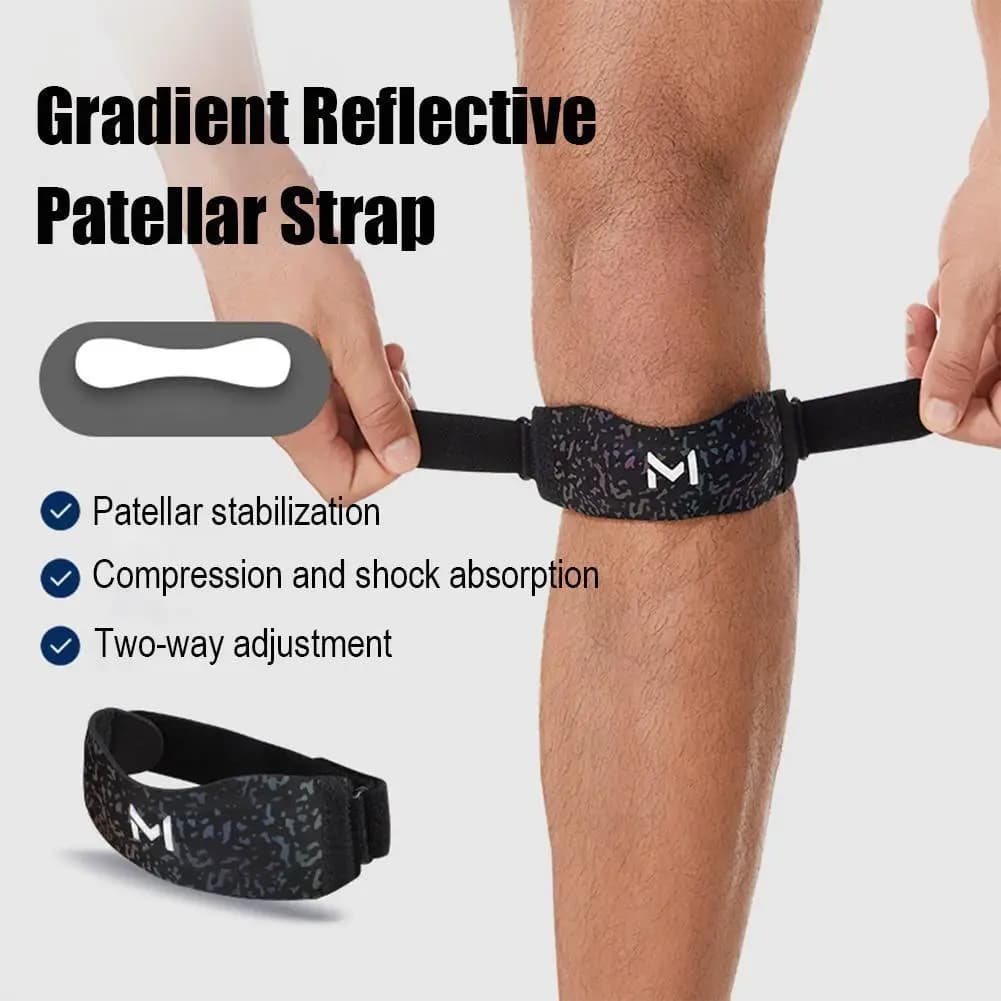 Fascia Patellare Riflettente Sfumata, Supporto per Ginocchio, Protezione Antiurto per Corsa, Basket e Sport, Fascia per Tendini
