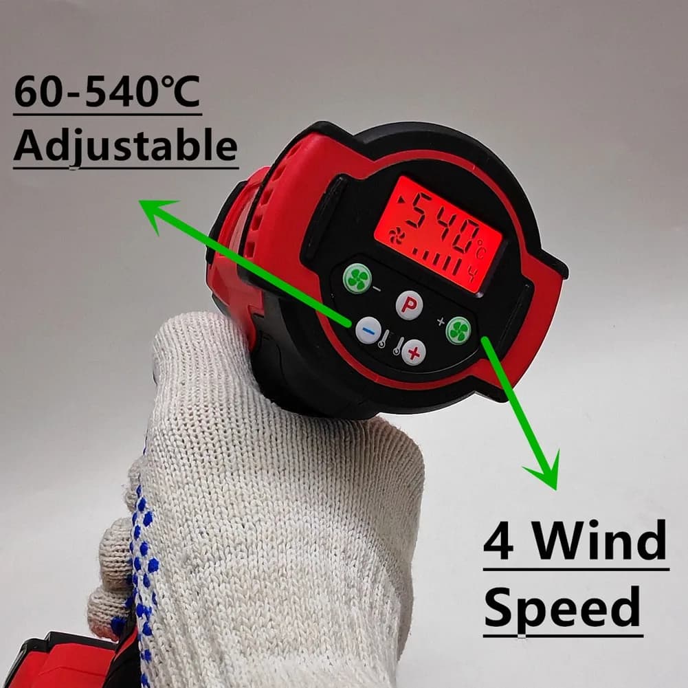 HLZS-Pistola ad Aria Calda a Batteria 18V Senza Fili 60-540 ℃ Display LCD regolabile con 3 ugelli