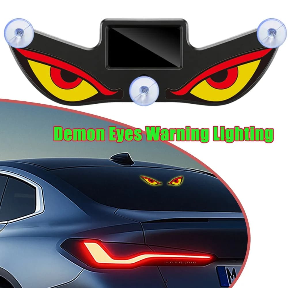 Luce di avvertimento solare per auto, luce a occhi di demone, luce LED dinamica per lunotto posteriore, anti-collisione, luce al neon, decorazione di sicurezza