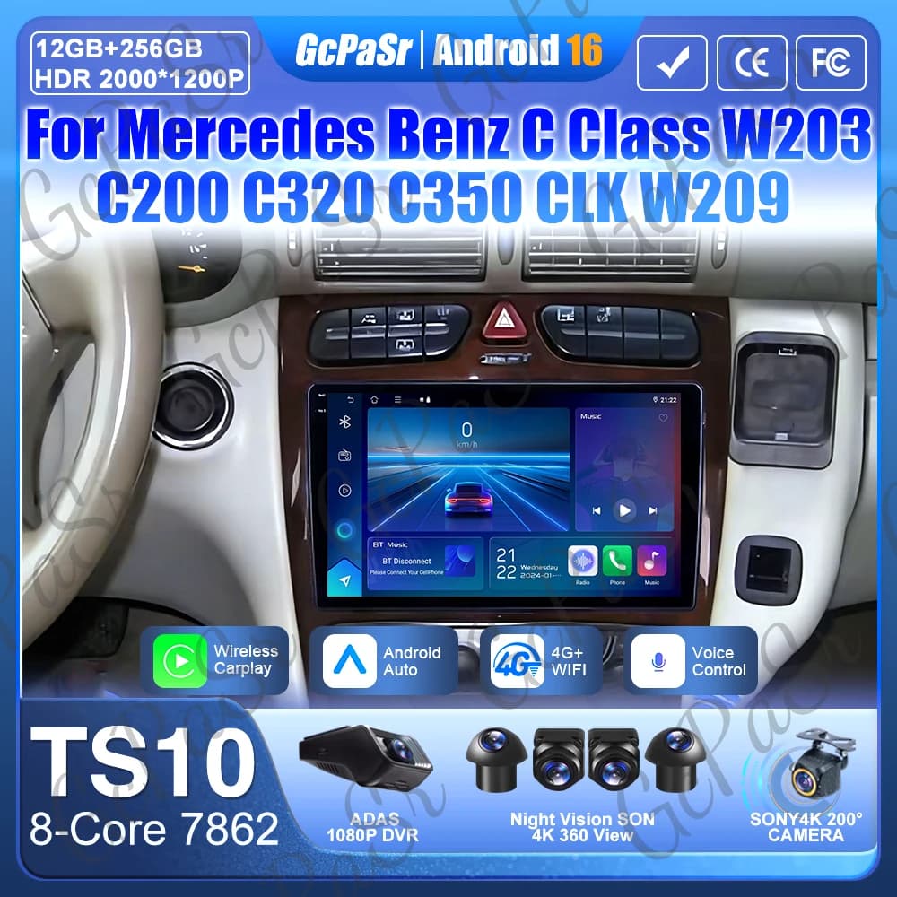 Android 15 Per Mercedes Benz Classe C W203 C200 C320 C350 CLK W209 2002 - 2005 Autoradio Lettore Video Navigazione GPS No 2Din Wifi