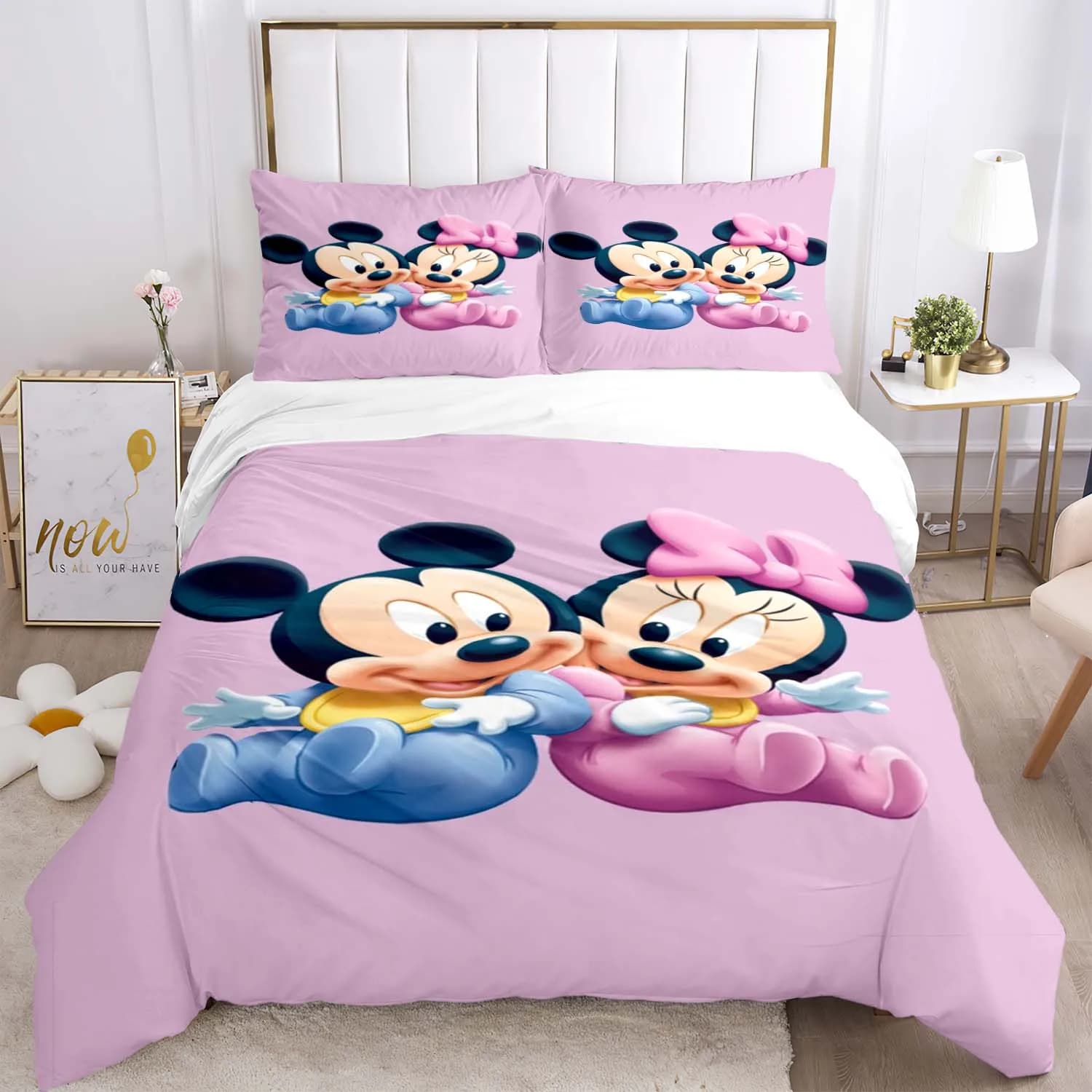 Set di Biancheria da Letto Disney Mickey Minnie Mouse, Copripiumino e Federe, Set Tre Pezzi, Varie Misure, Copripiumino Anime