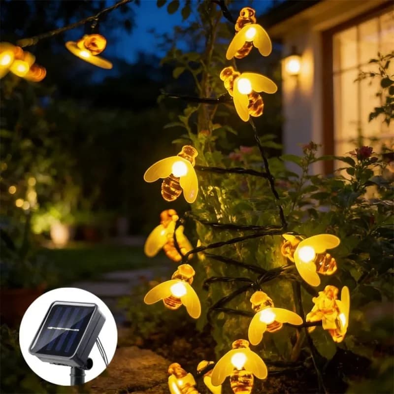 1 pz. Ghirlanda Luminosa Solare a LED a Forma di Ape, Decorazione per Giardino Esterno, Festone per Feste, Matrimoni, Luci Fatate