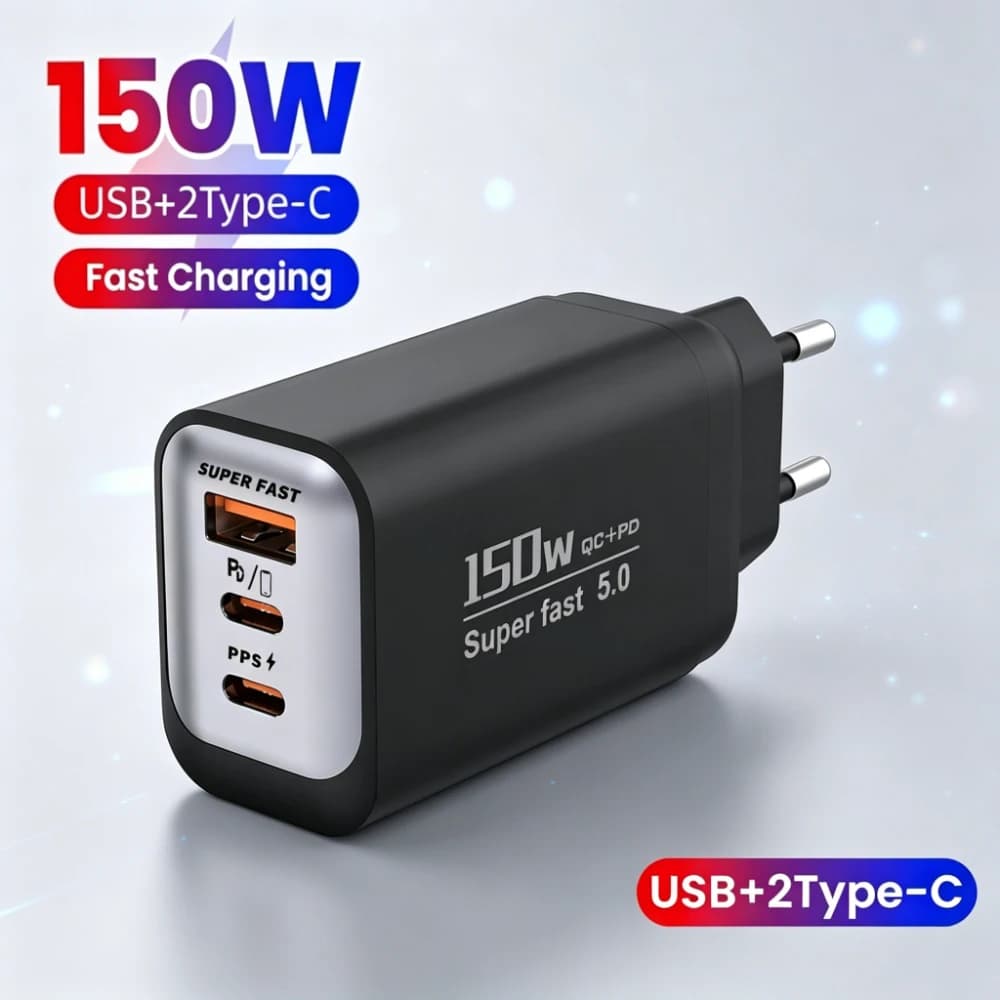 Caricatore USB C da 150 W Caricatore rapido da muro con presa EU/US/UK per iPhone Samsung Xiaomi Huawei Adattatore di alimentazione per caricabatterie rapido