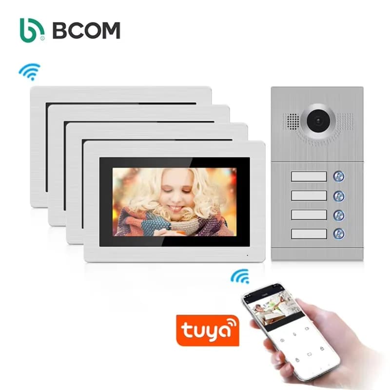 Videocitofono intelligente da 7 pollici con touch screen con cavo WiFi Cat5 Campanello per videocitofono intelligente multi famiglia OEM