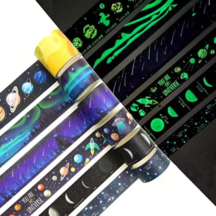 Luminous Galaxy Washi Tape Set Space Glow in The Dark Masking Tape Decorative for Arts, DIY Crafts, Journal Supplies, Planners,