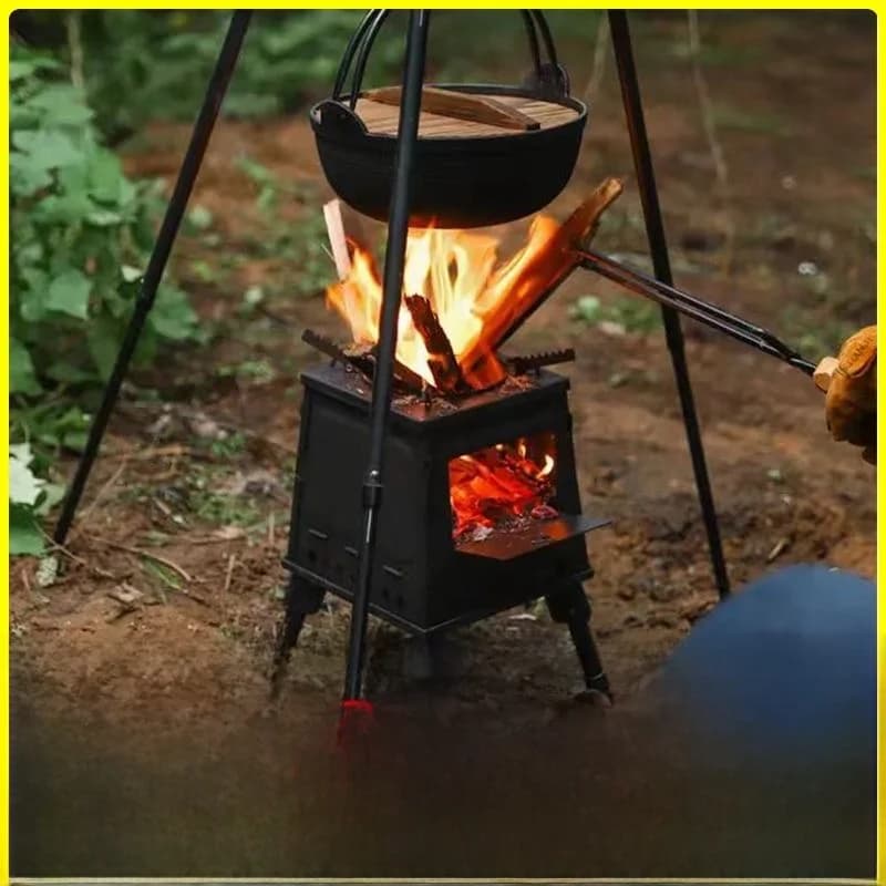 Large Size Outdoor Wooden Stove, Camping BBQ Grill, Water Heating Stove, Folding Arms Compact for Camping