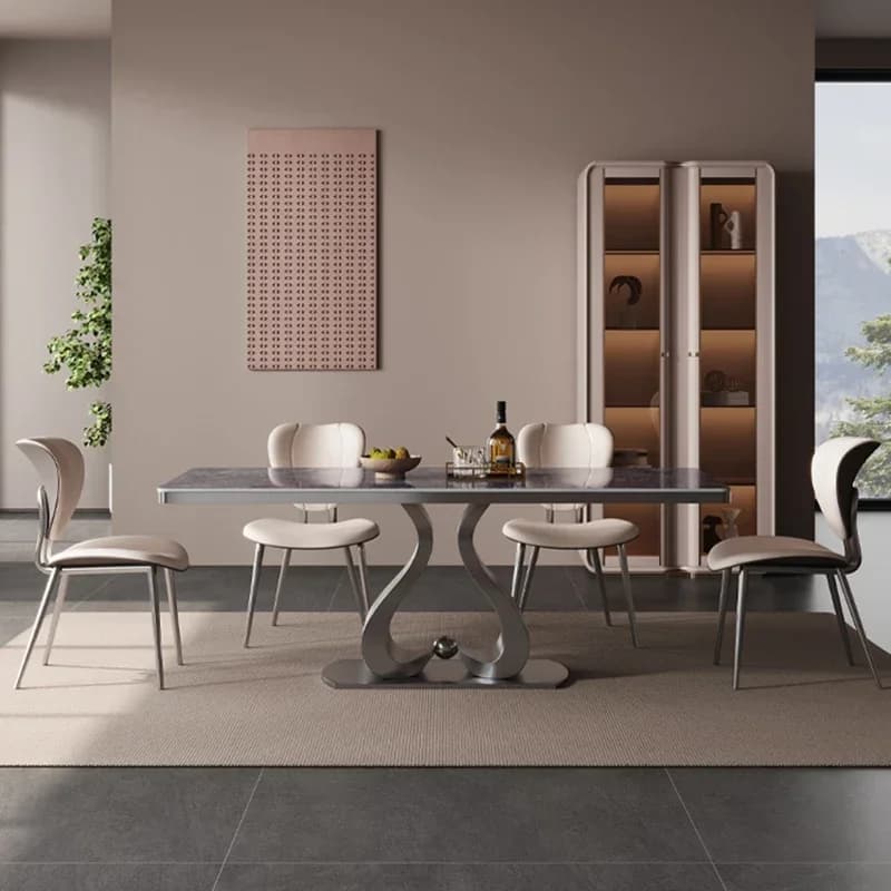 Tavolo da Pranzo in Legno e Vinile Moderno Estensibile con Gambe in Metallo Stile Industriale, Mobili da Cucina