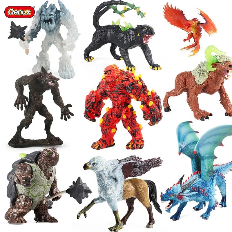 Oenux Simulazione Dinosauro Drago Tartarughe Toro di Fuoco Orangutan Magma Golem Modello Animale Action Figures Collezione in PVC Giocattolo per Bambini Regalo