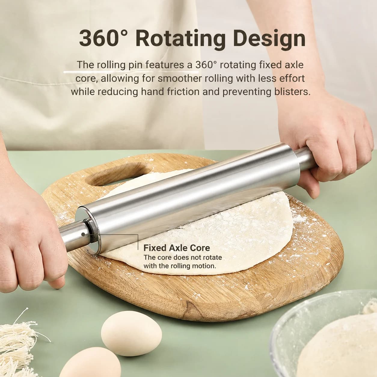 Stainless steel rolling pin for home use dough-pressing tool for dumplings and noodles seamless roller for kitchen baking