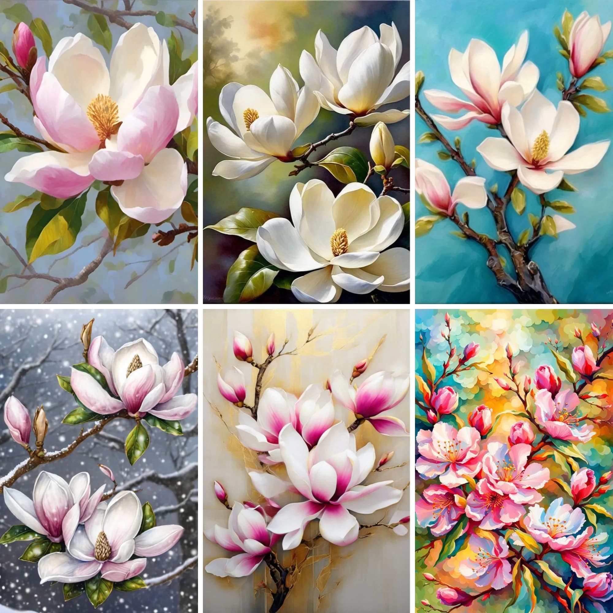 Diamond Painting Kit DIY LOUISIANA State Flower Magnolia Flower Botanical Art Full Square and Round Embroidery Mosaic Point Cross