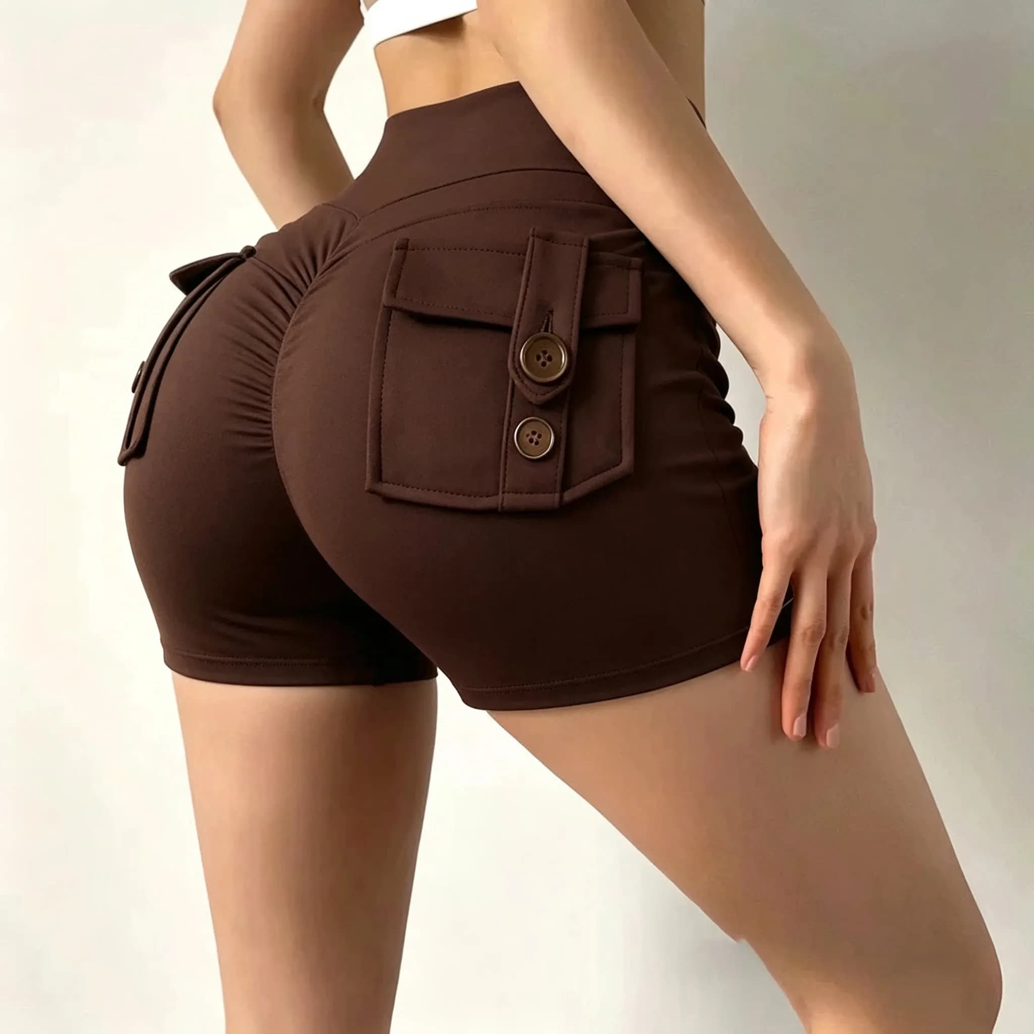 Pantaloncini Sportivi da Donna a Vita Alta con Tasche, Push-Up, Effetto Lifting Glutei, per Yoga, Fitness, Corsa, Palestra e Allenamento