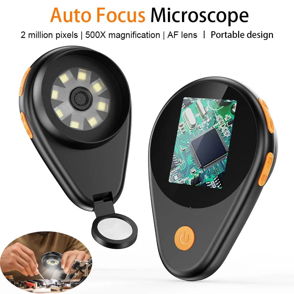 Microscopio digitale elettronico con messa a fuoco automatica Ingrandimento 500X Mini microscopio video portatile da 2 MP per la ricerca di orologi di gioielli PCB