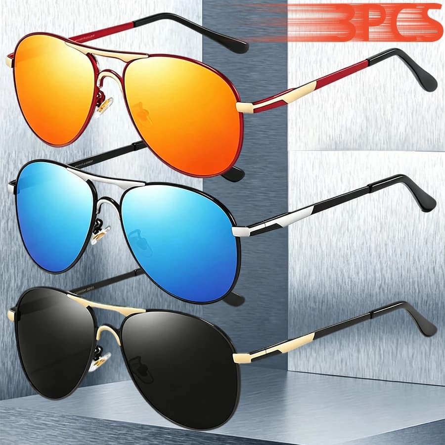 3PCS Retro Designer Pilot Sunglasses Unisex Fashion Oversized Outdoor Eyewear Driving Fishing Travel Holiday Daily Casual Wear