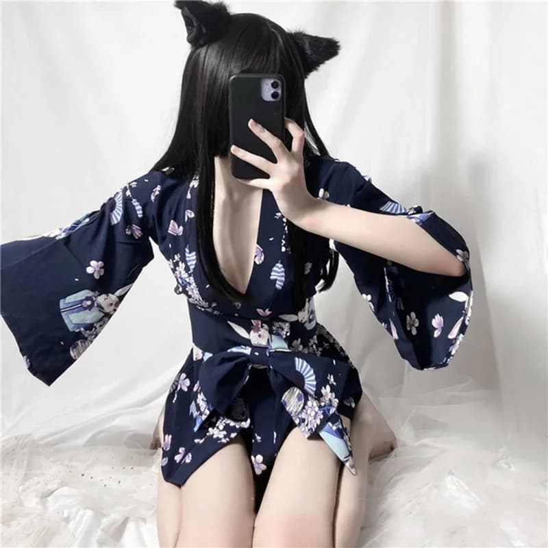 Indumenti da notte giapponesi in chiffon per le donne Lingerie da donna Top + Cintura + Slip a T Set Pigiama per ragazze Indumenti da notte Taglia unica Nuovo vestito rosa nero