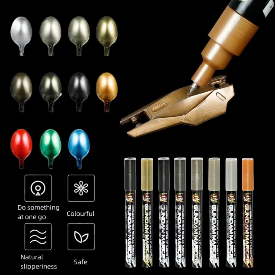 Metallic Markers Colouring Pens for Mech Painting Golden Paint Marker Pen Silvery Reflective Paint Model Marker Pen