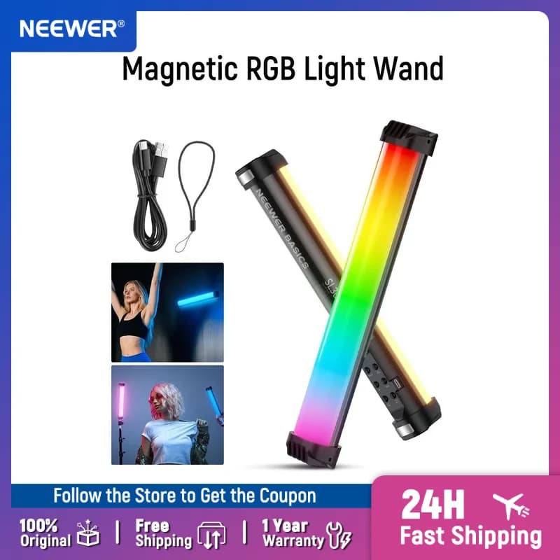 NEEWER Basics Bacchetta luminosa magnetica RGB da 12 pollici CRI95 Dimmerabile 8W LED Asta di illuminazione per tubo video portatile per la registrazione video in studio
