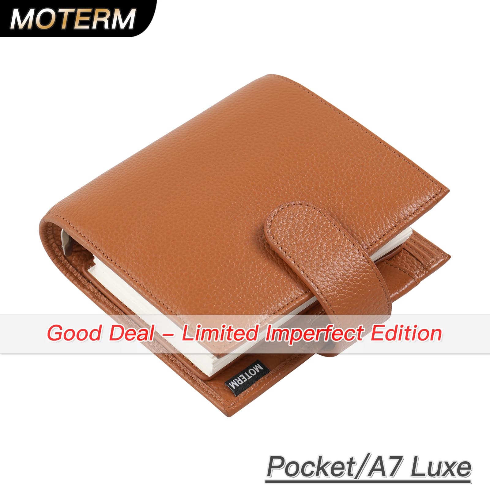 Agenda Tascabile Moterm Luxe 2.0 Series in Pelle Martellata A7 con Anelli da 30MM, Edizione Limitata Imperfetta