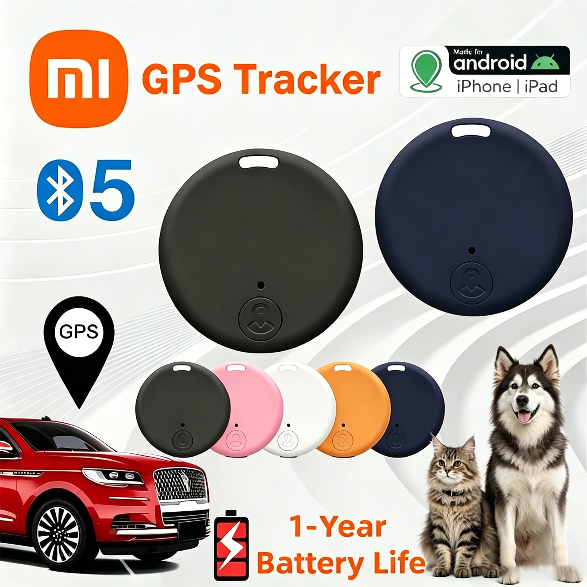 Localizzatore GPS Xiaomi Bluetooth 5.0, dispositivo intelligente anti-smarrimento per animali domestici, bambini, chiavi, borse, portafogli, compatibile con iOS e Android