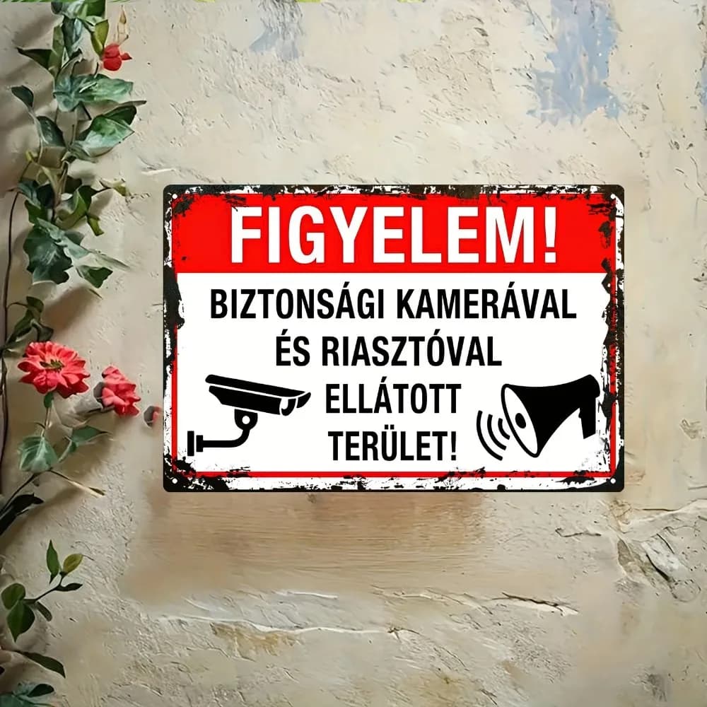 Cartello di Proibito l'Ingresso in Metallo Resistente con Allarme Telecamera e Sirena, Avviso di Sicurezza Bilingue 8x12 Pollici per Porte Interne/Esterne