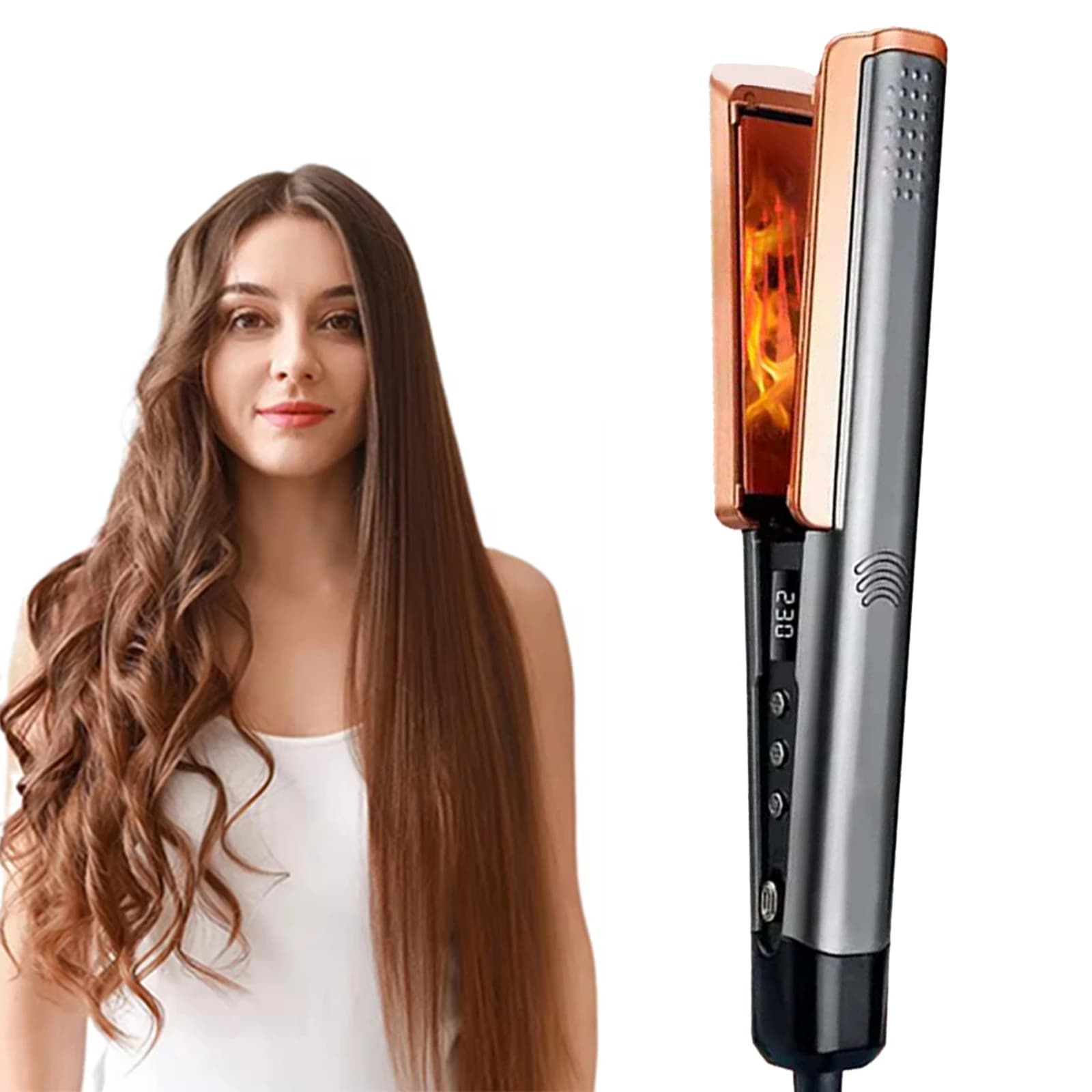 Hair plate 2 in 1 with wide LCD panel, professional ceramic plate with adjustable temperature