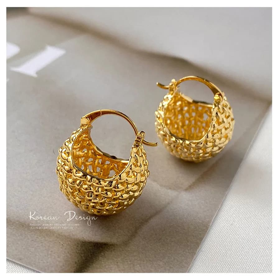 Orecchini a Cerchio Grossi in Oro per Donna, Orecchini a Cerchio in Filigrana Dorata Leggeri, Orecchini a Cerchio a Cesto Semplici e Spessi, Orecchini a Cerchio Rotondi a Sfera