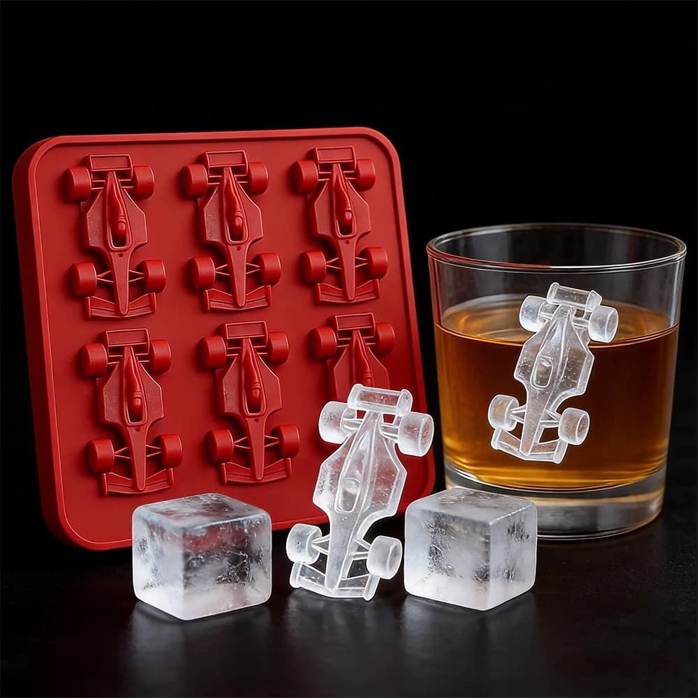 F1 Ice Mold Formula Racing Car Silicone Ice Cube Tray 6-Cavity 3D Race Car Shape BPA Free Food Grade Easy Release Slow Melting