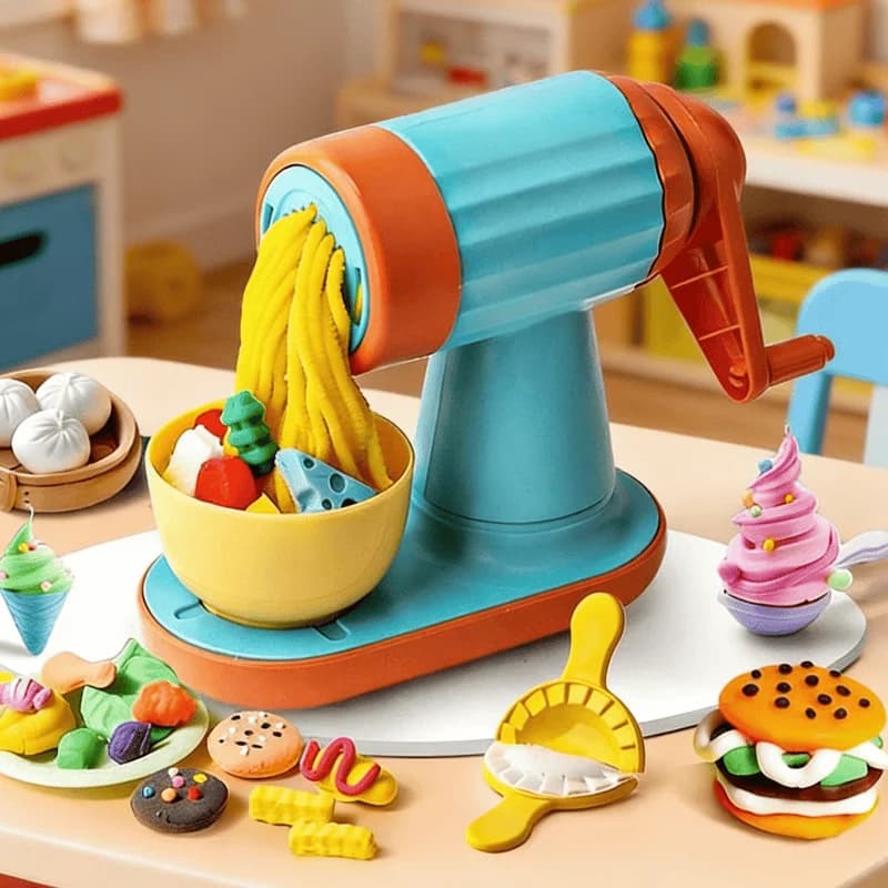 Set di Attrezzi per Pasta Modellabile, Macchina per Gelato, Macchina per Noodle, Kit Stampi Fai-da-Te, Argilla Modellabile Non Tossica di Grado Alimentare, Set per Bambini