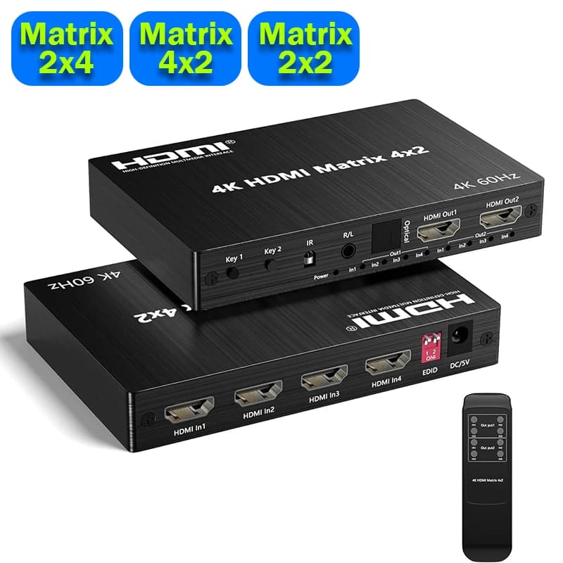 Switcher a matrice HDMI 4K 60Hz 4x2 2x4 2x2 Matrix Switch video HDMI Splitter 2 in 4 out con uscita audio ottica e R/L per PC Loptop