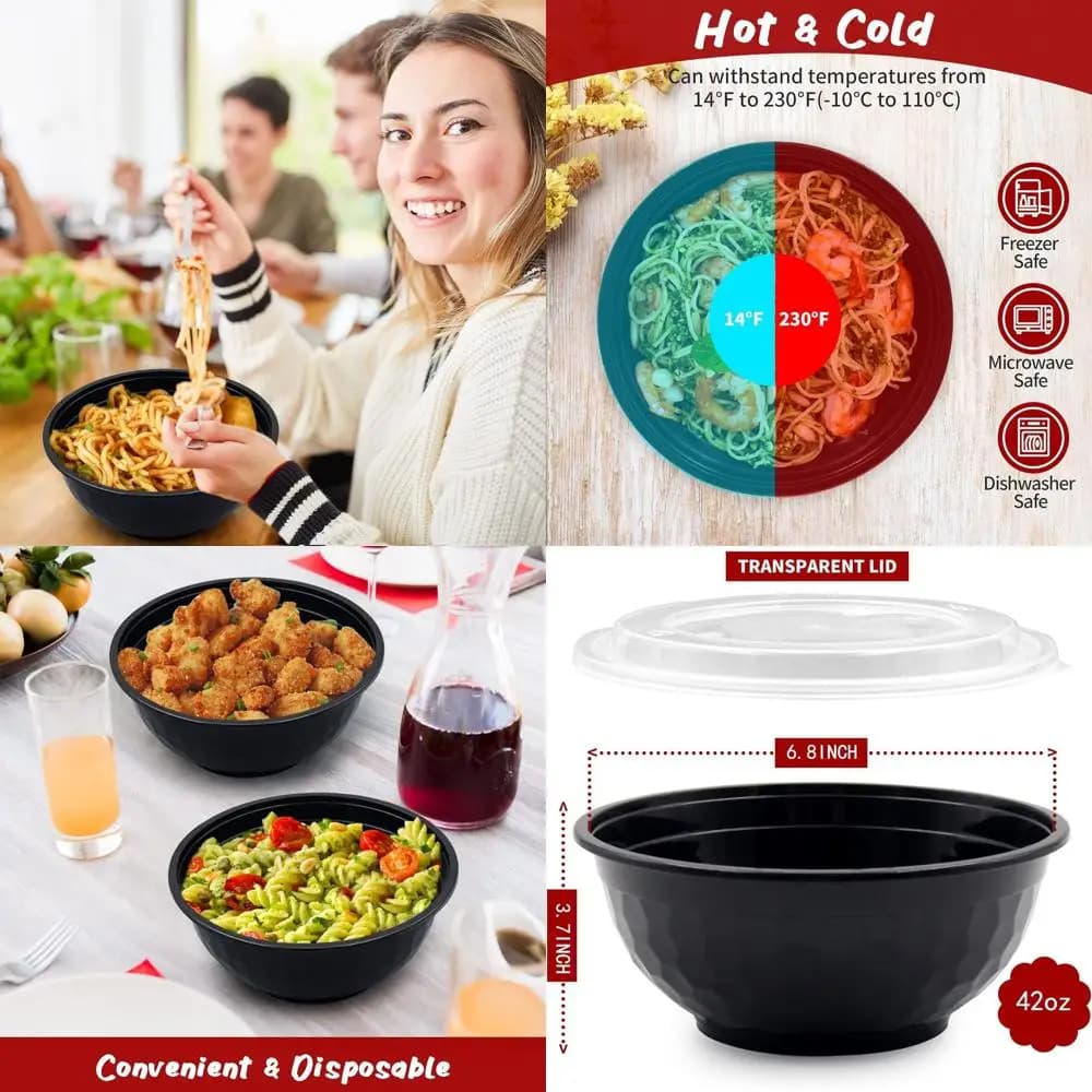 Set di 150 Contenitori Riutilizzabili per Preparazione Pasti, Ciotole Antisgocciolamento da 42oz con Coperchi, Adatti per Microonde e Lavastoviglie, per Zuppe, Insalate e