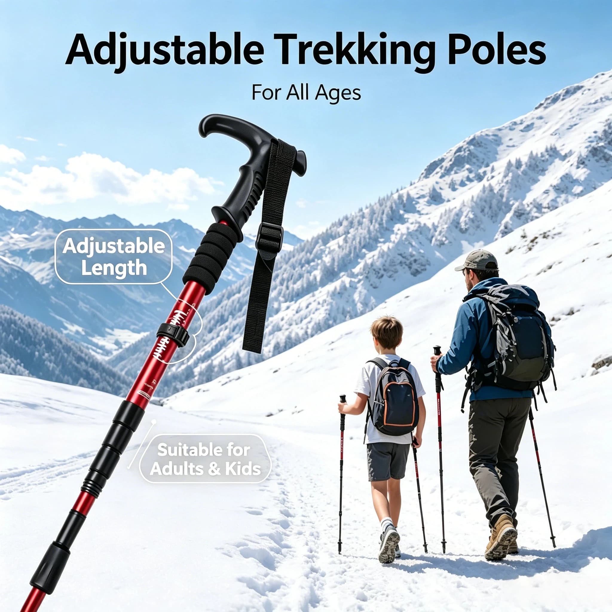 Telescopic Aluminum Alloy Trekking Poles, Ultralight Adjustable Walking Sticks, Durable Outdoor Alpenstock for Hiking Trekking