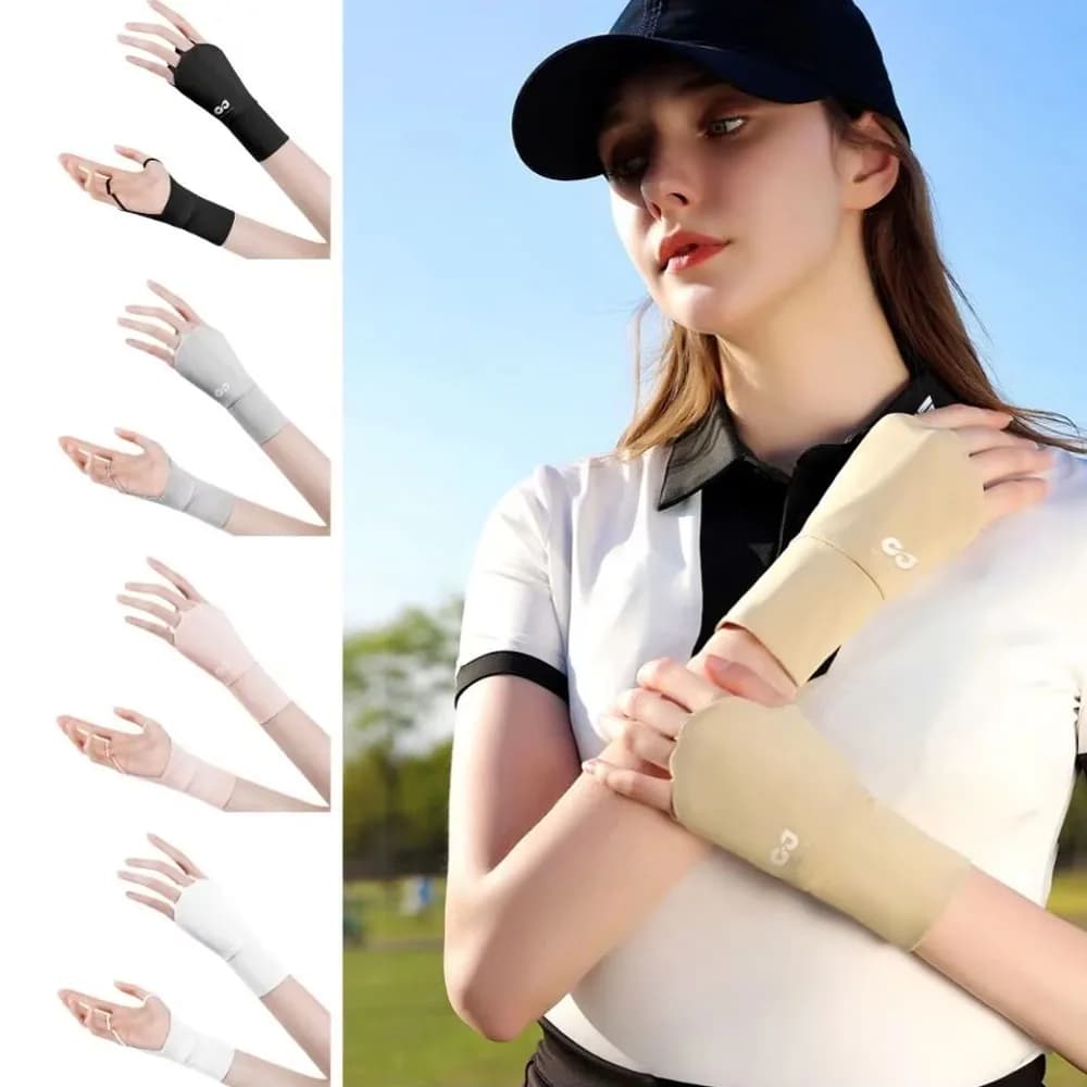 Guanti da Golf Elastici Mezze Dita, Monocolore, Anti-UV, Protezione Solare, Sottili, Protezione Polso, Polsiere in Seta Ghiaccio, per Esterni