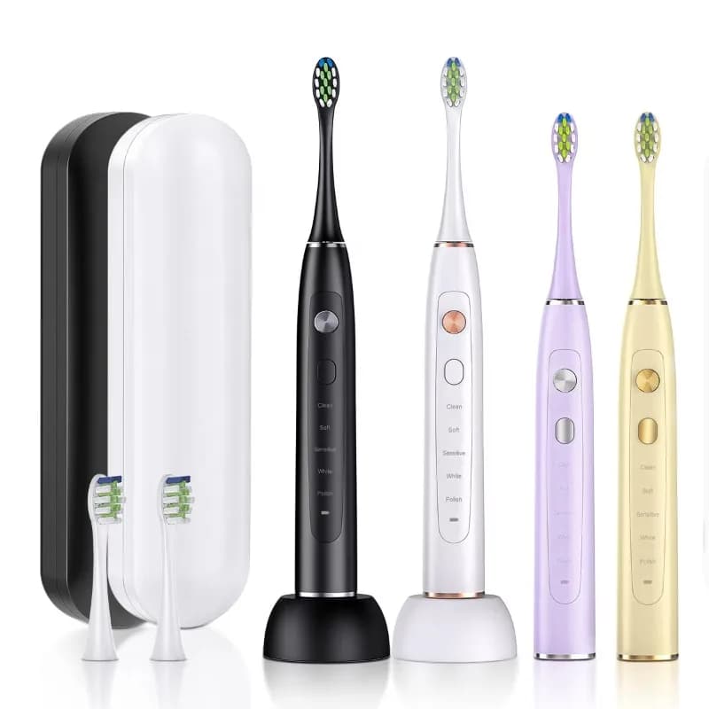 Spazzolino Elettrico Sonico Ricaricabile con 8 Testine, 5 Modalità di Cura Orale, 3 Intensità, Ricarica Wireless/Type-C, Custodia da Viaggio