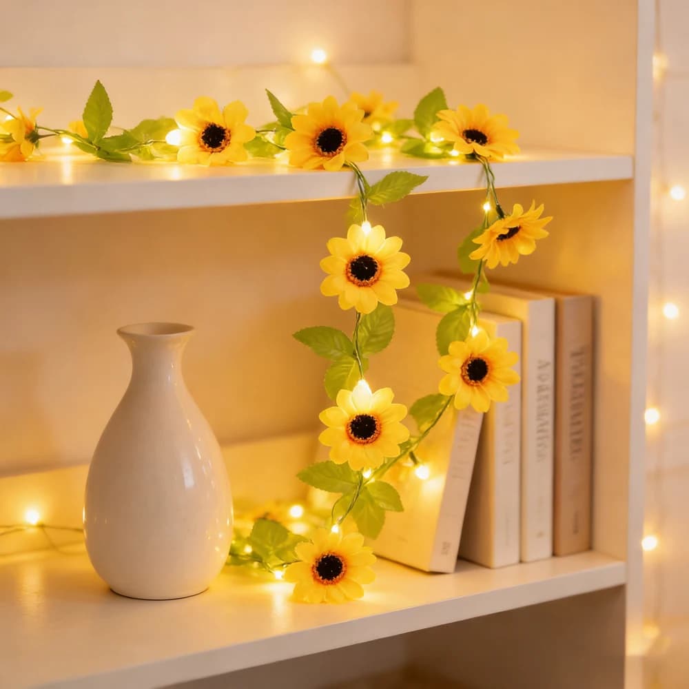 2/5/10M sunflower-shaped LED string lights for outdoors, with battery box, for garden, weddings, parties, artificial plants, garlands