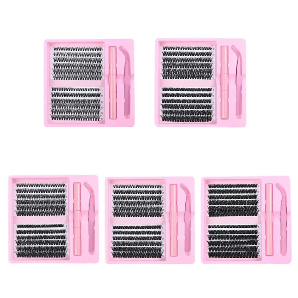 Kit di Extension Ciglia Finte Effetto Naturale a 12 File, Stile Wispy, Design a Ciuffetti, con Adesivo e Sigillante per Ciglia Finte