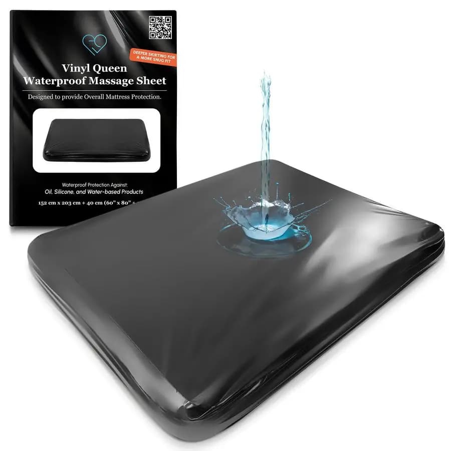 Black Raincoat in Massage Cot Vinyl with Side Pocket, Nuru Massage Cover with Oil, Waterproof