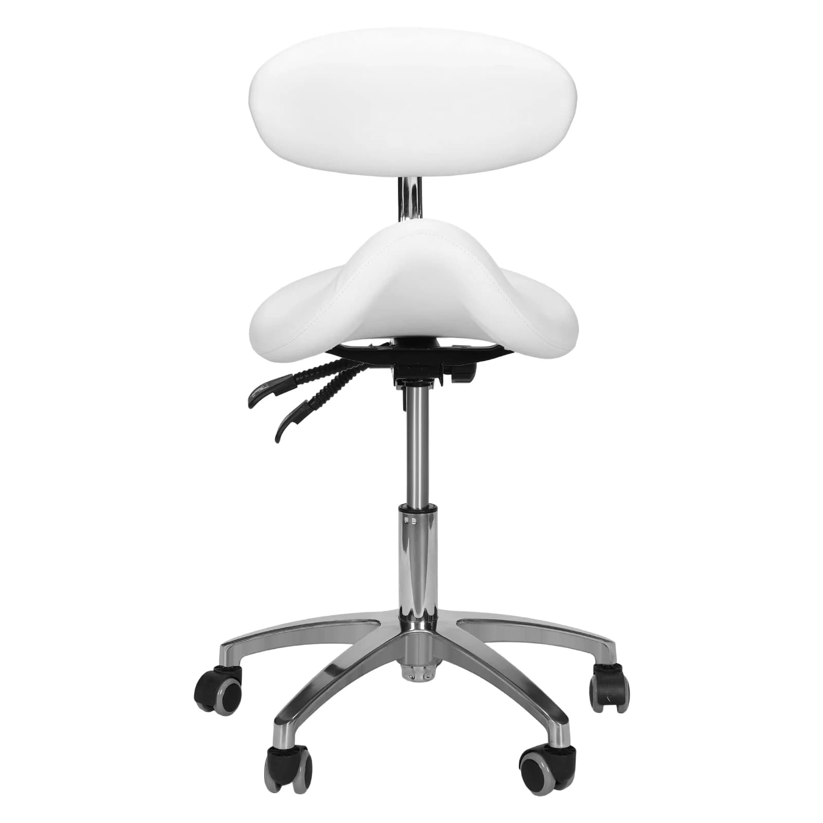 Sgabello a rotelle con schienale regolabile in altezza (50-55 cm) per parrucchieri, dentisti, saloni e studi di tatuaggi