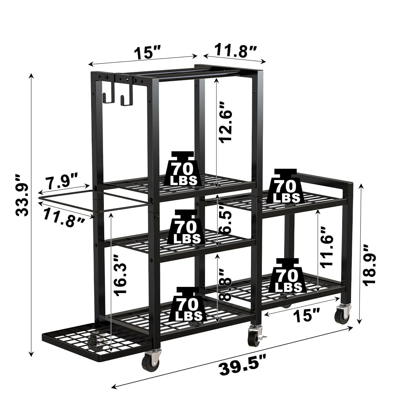 #Cross-border Carbon Steel 4-Tier Floor-standing Yoga Mat Organizer Dumbbell Storage Rack Home Gym Kettlebell Rack with Wheels