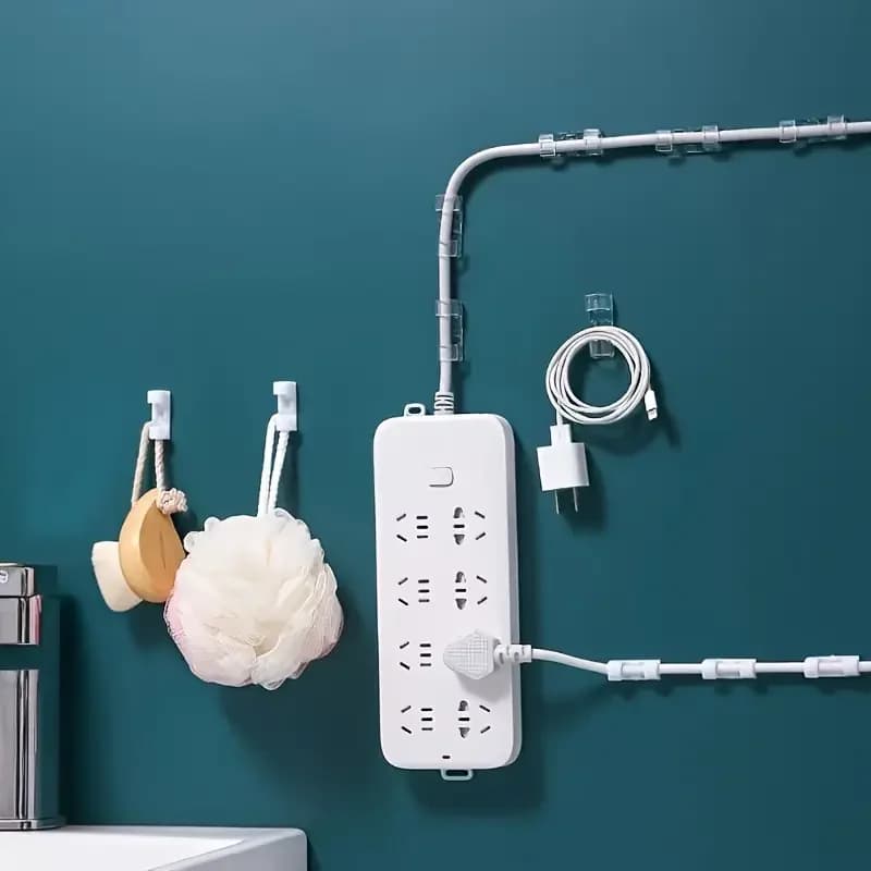 10 Pezzi di Clip per Cavi in Plastica Trasparente, Organizzatori per Fili Adesivi, Supporti per Cavi da Parete e Scrivania
