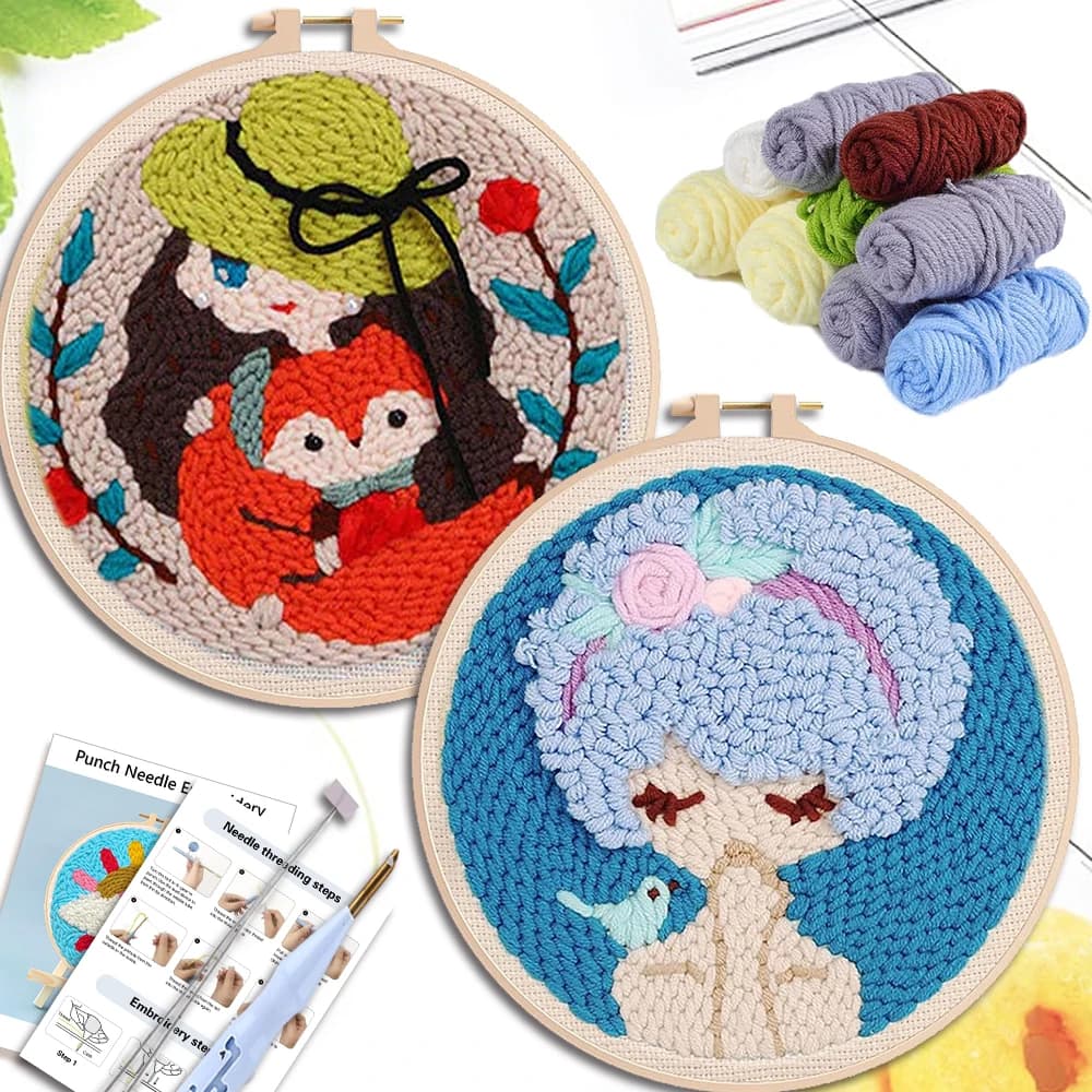 GATYZTORY Cartoon Girls Punch Needle Embroidery Kits Adult Craft Kits Figure Punch Needles Cross Stitch Kit Home Decor Artwork