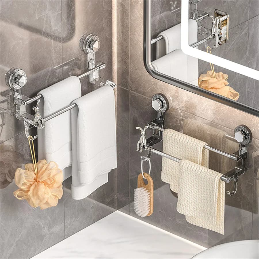 Portasciugamani a ventosa bipolare da 1 pezzo per riporre asciugamani da bagno domestico con ganci, adatto sia per asciugamani asciutti e bagnati, leggero