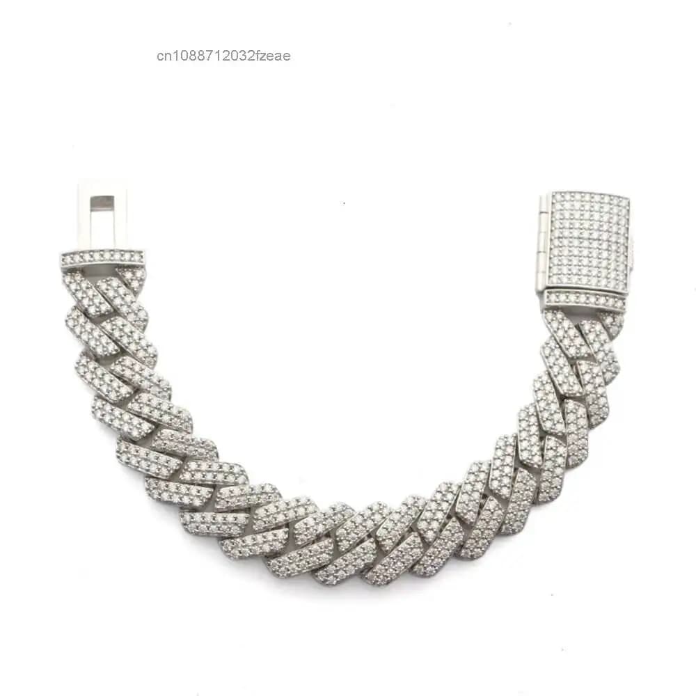 Luxury Hip Hop Miami 15mm Two Rows S925 Silver Iced Out Mens Moissanite Cuban Link Bracelet.
