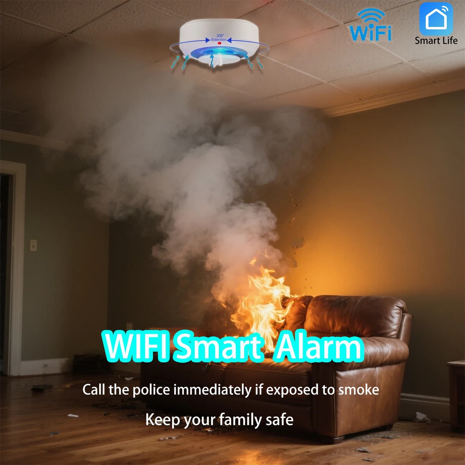 PGST Tuya WiFi Rilevatore di fumo intelligente Rilevatore di fumo antincendio Combinazione di fumo Allarme antincendio Sistema di sicurezza domestica Vigile del fuoco