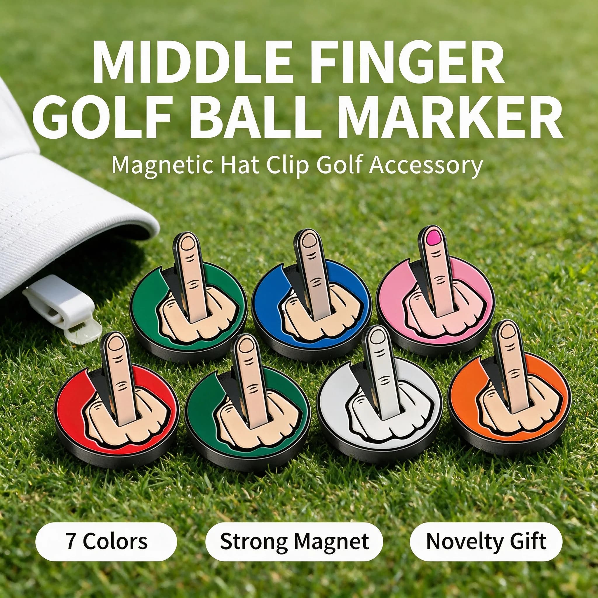 Funny Middle Finger-Shaped Golf Hat Clip, Detachable Magnetic 25mm Coin Hat Clip Unique Putter Golf Mark Sports Golf Accessories
