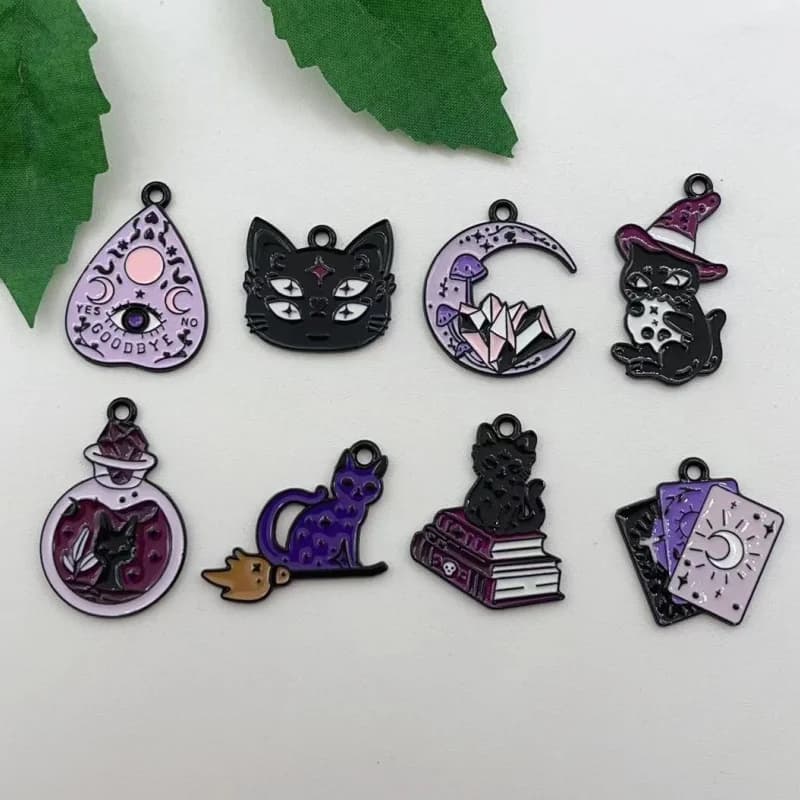 10pcs Halloween Skull Charms For Diy Jewelry - Enamel Pendants For Necklaces & Earrings, Black Plated Zinc Alloy Craft Supplies