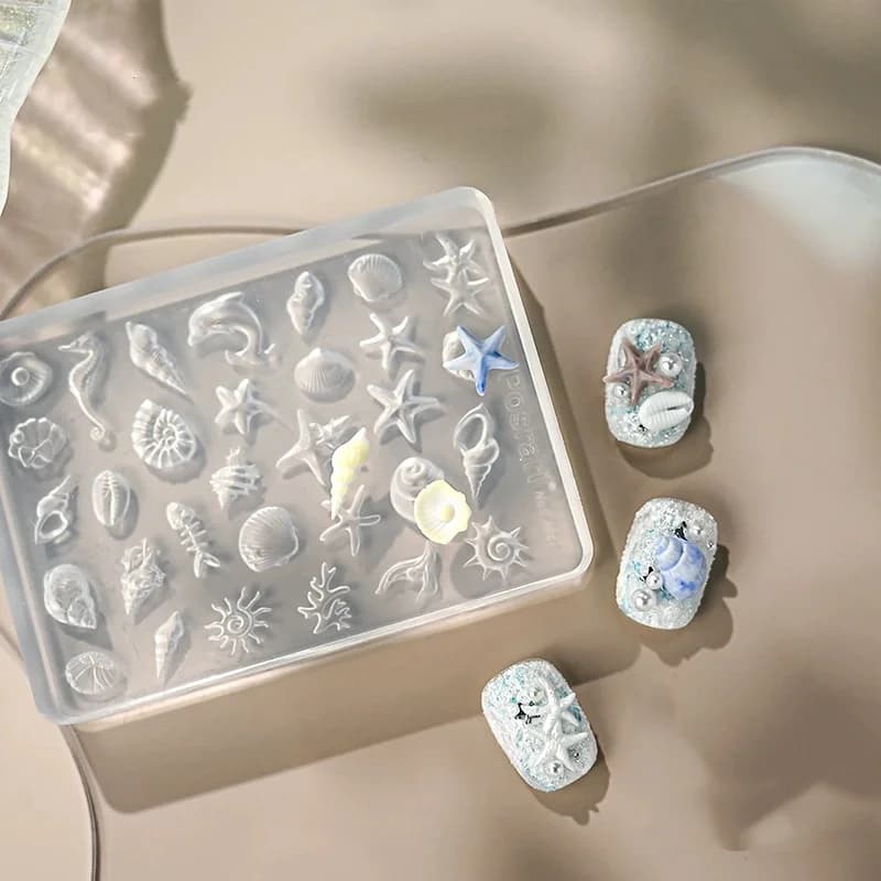 Stampi per nail art a forma di conchiglie marine - strumenti per decorazioni unghie a forma di stella marina, chiocciola marina, cavalluccio marino