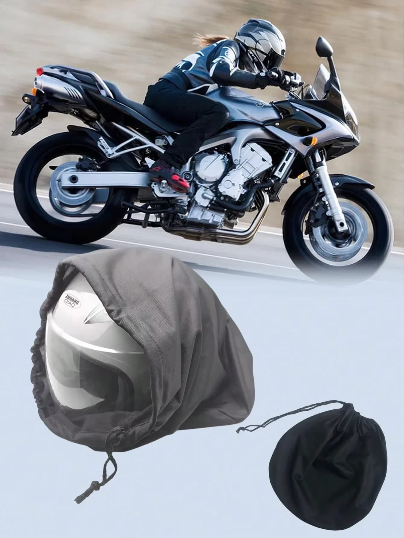Helmet Storage Bag Soft Fleece Lined Dustproof Cover Drawstring Pouch for Motorcycle Scooter Bike E-Bike Full Face Helmet