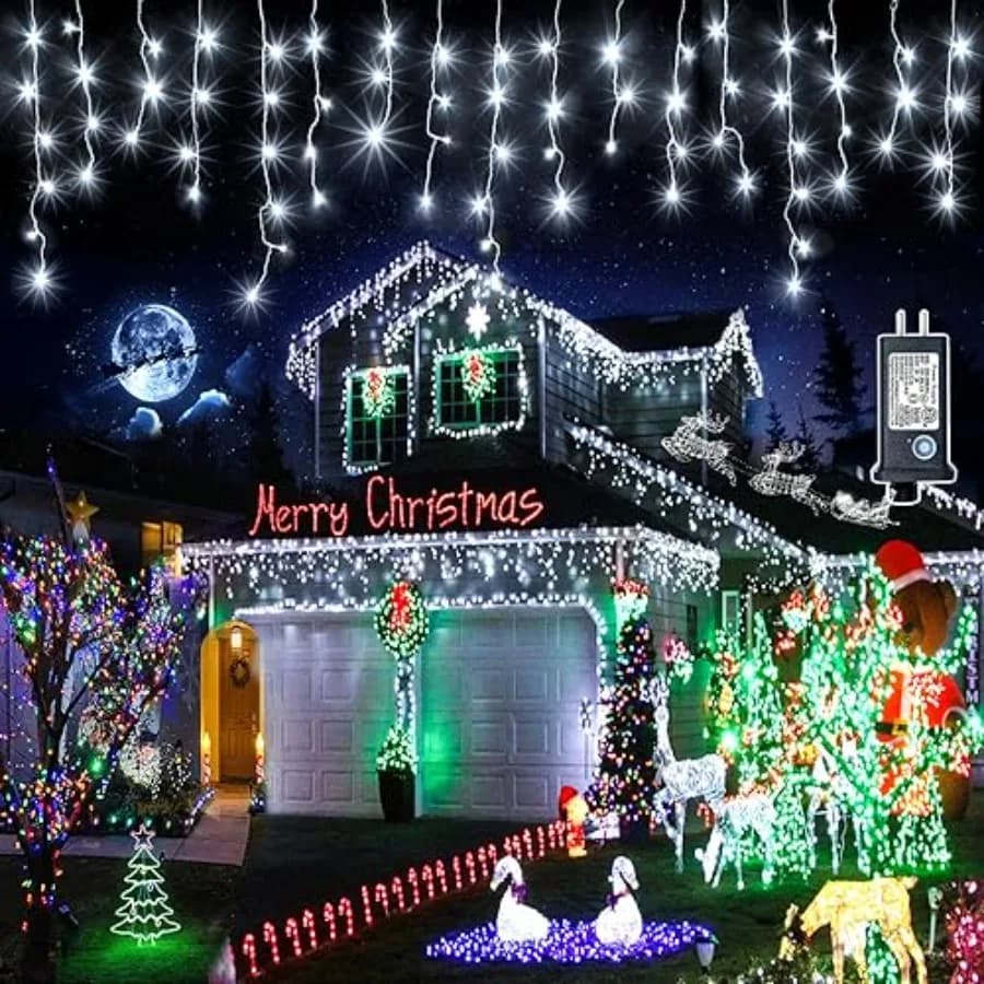 Luci di Natale a Cascata per Esterni - 20 Metri 640 LED Luci a Ghiacciolo per Esterni 8 Modalità con 120 Gocce Impermeabili con Spina Elettrica