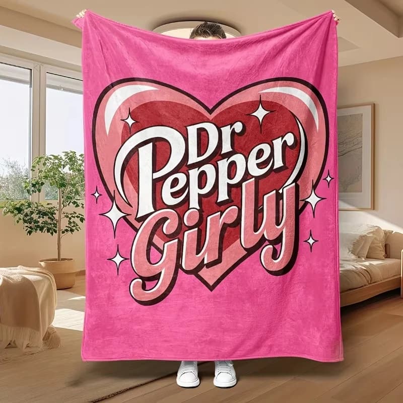 Coperta da tiro in flanella rosa con motivo a cuore Dr Pepper, morbida e accogliente, calda per la decorazione della casa del divano letto, regalo carino