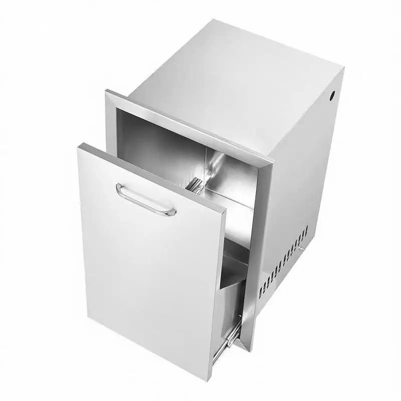 Outdoor Kitchen Gas Cylinder Cabinet 16Wx24.4Hx16D Inch Sliding Storage Bin Handle Design BBQ Island Grill Station Backyard Cooking Center Access Drawer Metal Construction