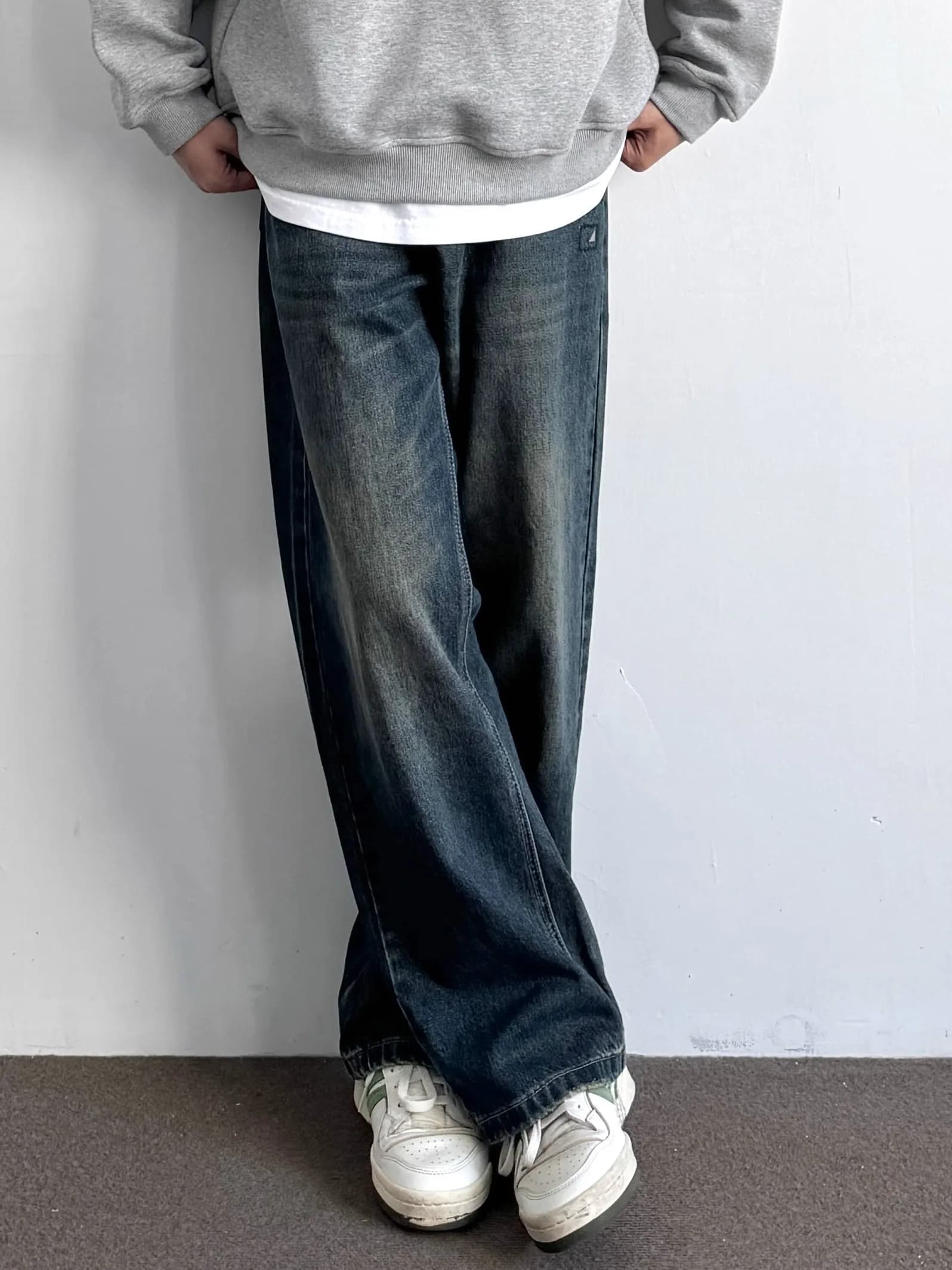 Retro American Blue Waed Jeans Loose Straight Leg Slimming Versatile Casual Long Trousers Trendy Loose Waist Design